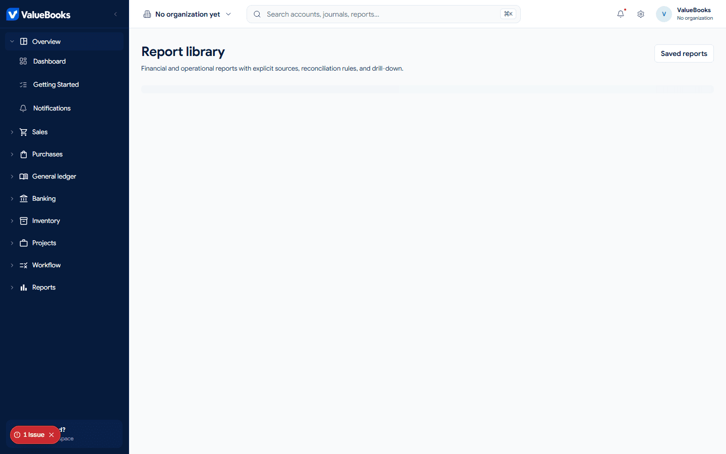 ValueBooks bills or financial reporting screen with demo information