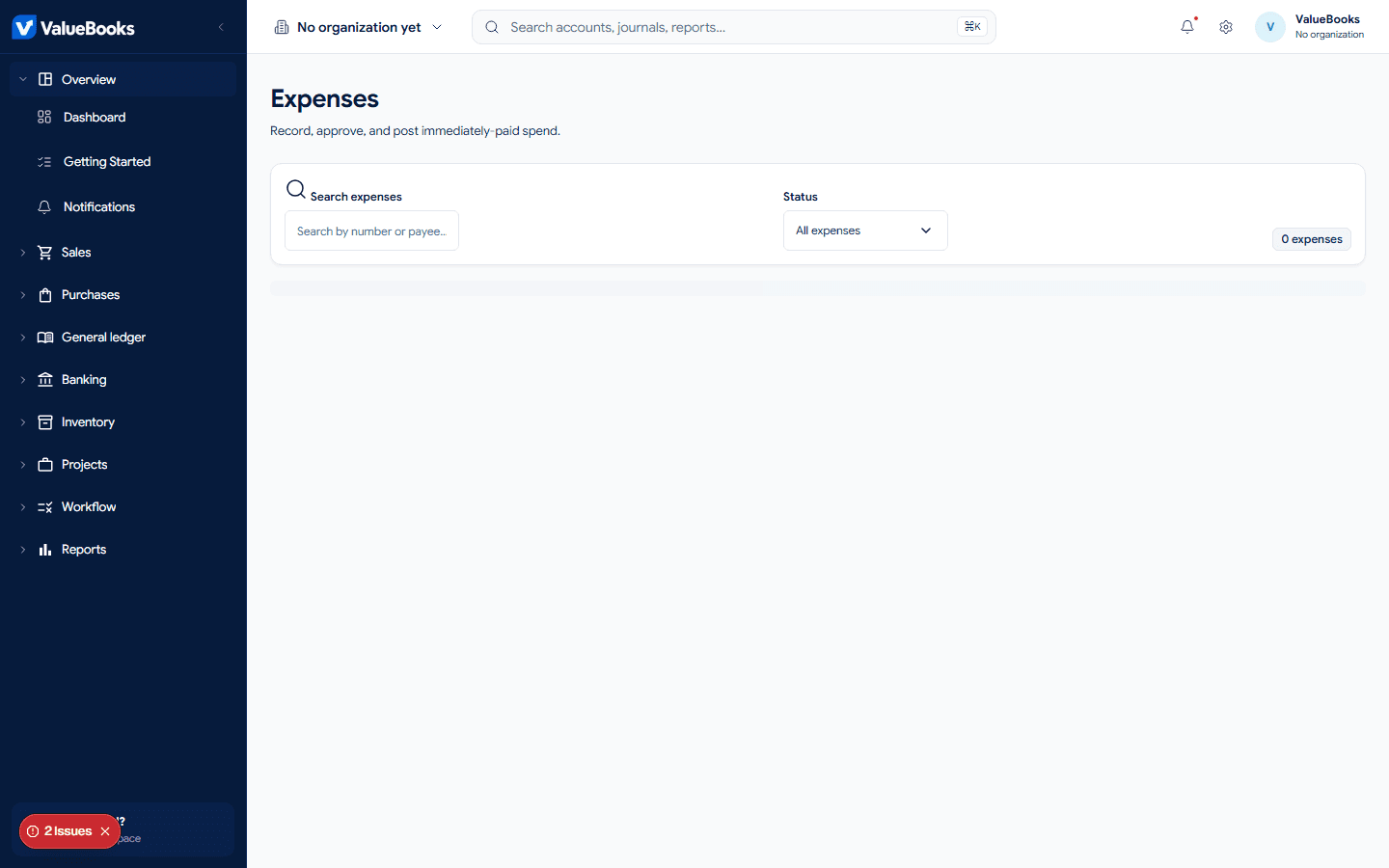 ValueBooks inventory or purchasing screen with demo information