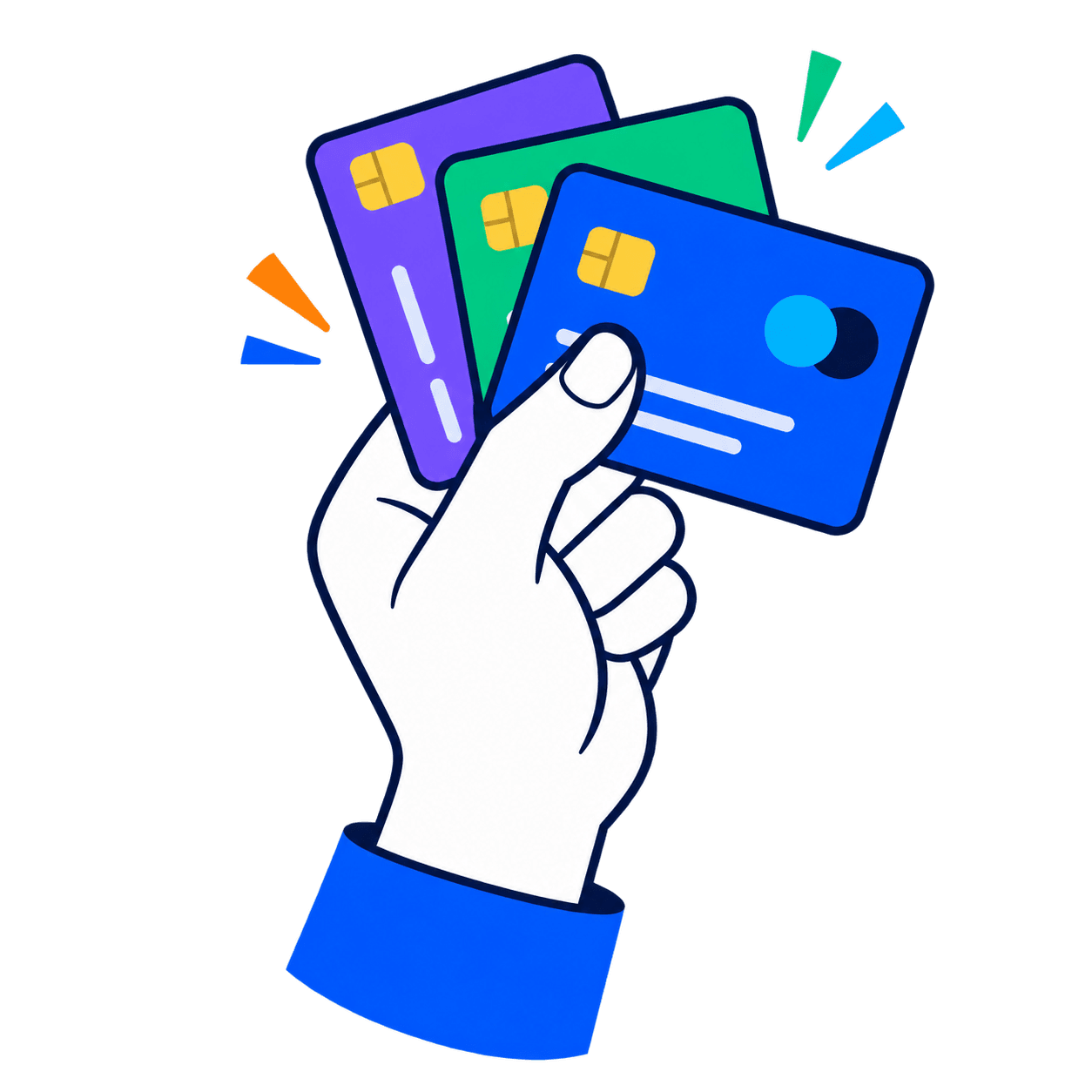 A hand holding payment cards